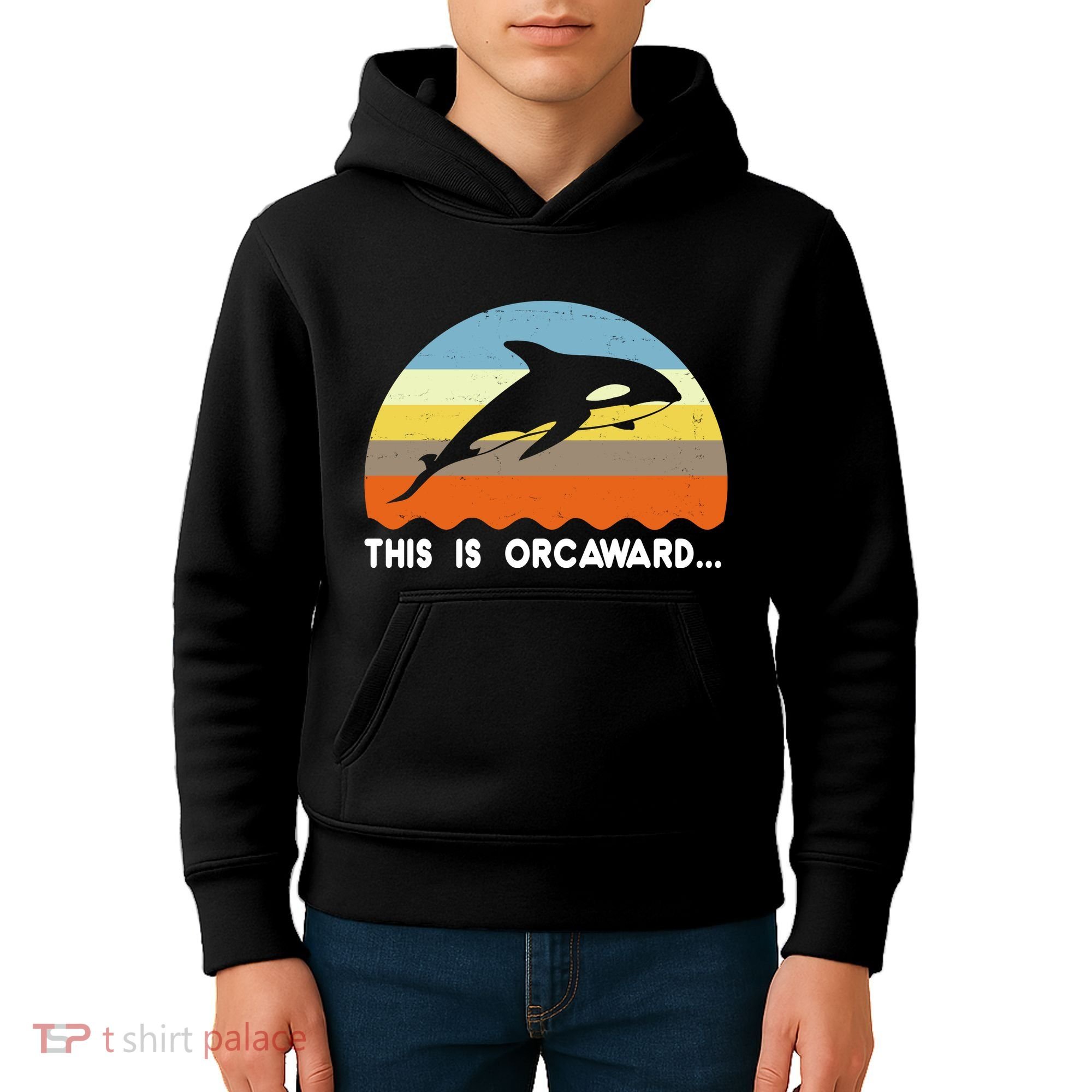 This Is Orcaward Funny Awkward Whale Sunset Kids Hoodie