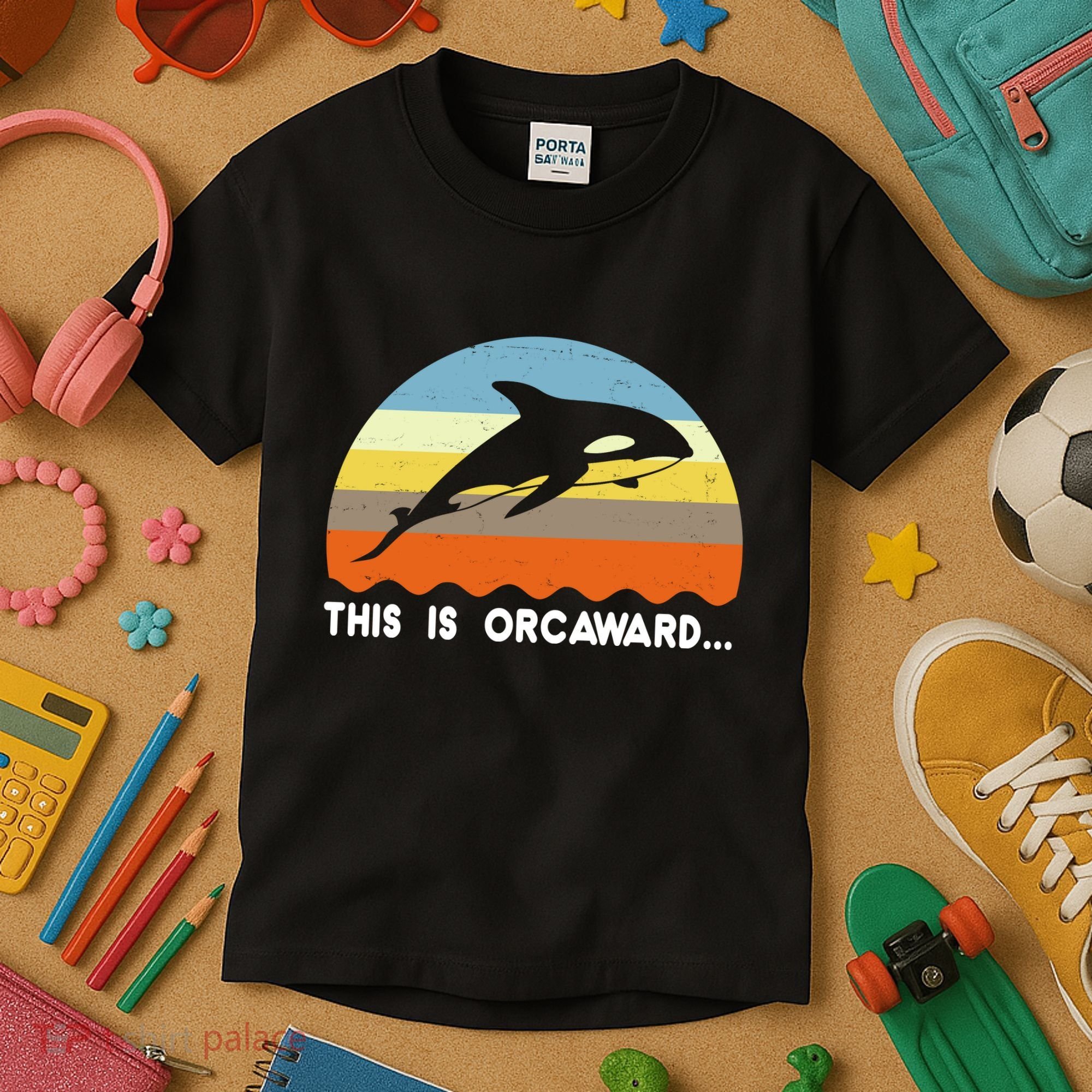 This Is Orcaward Funny Awkward Whale Sunset Kids T-Shirt