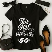 This  Is Officially 50 Fifty 50Th Fiftieth Cute Birthday Women's V-Neck T-Shirt thumb 2