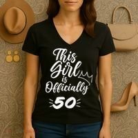 This  Is Officially 50 Fifty 50Th Fiftieth Cute Birthday Women's V-Neck T-Shirt thumb 3