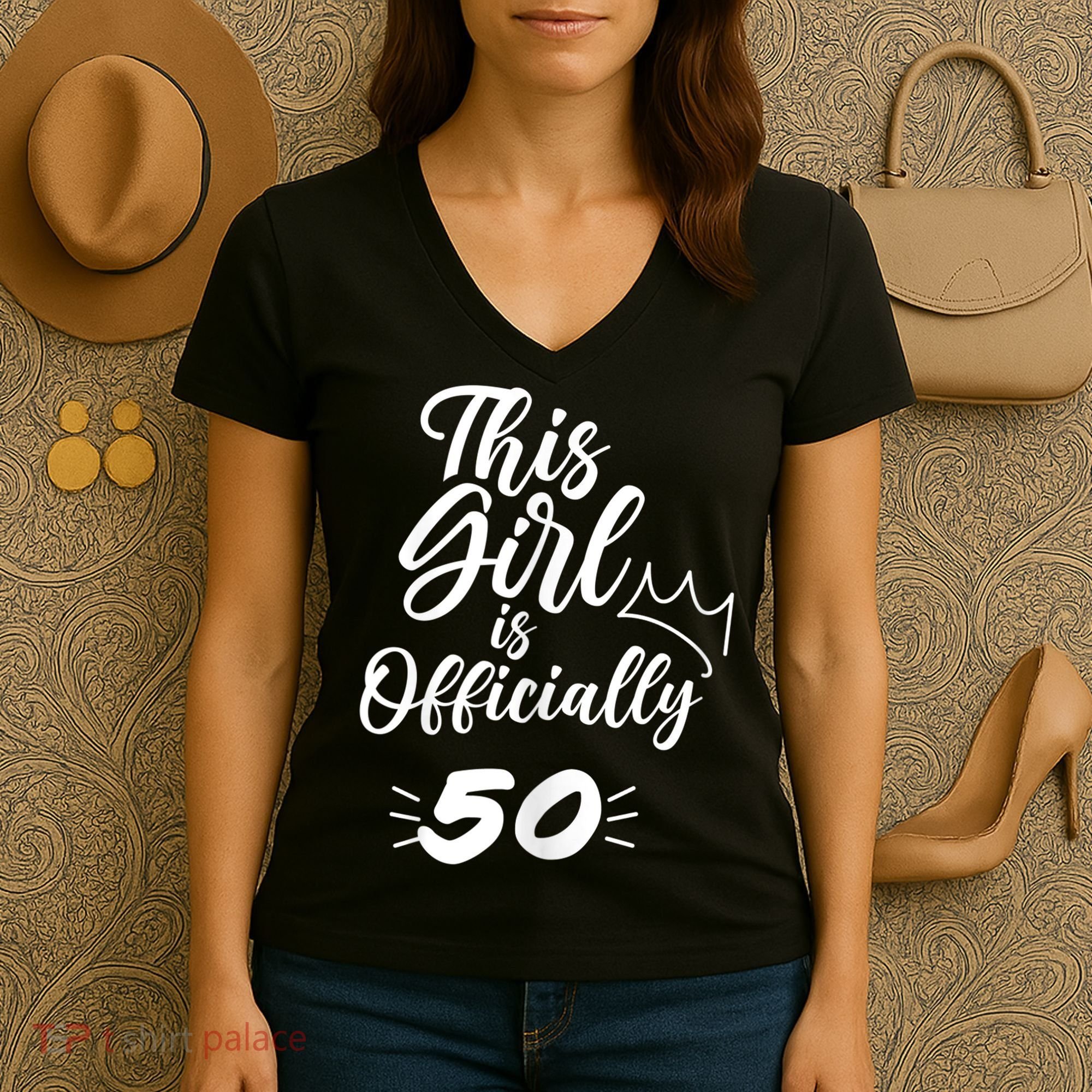 This  Is Officially 50 Fifty 50Th Fiftieth Cute Birthday Women's V-Neck T-Shirt