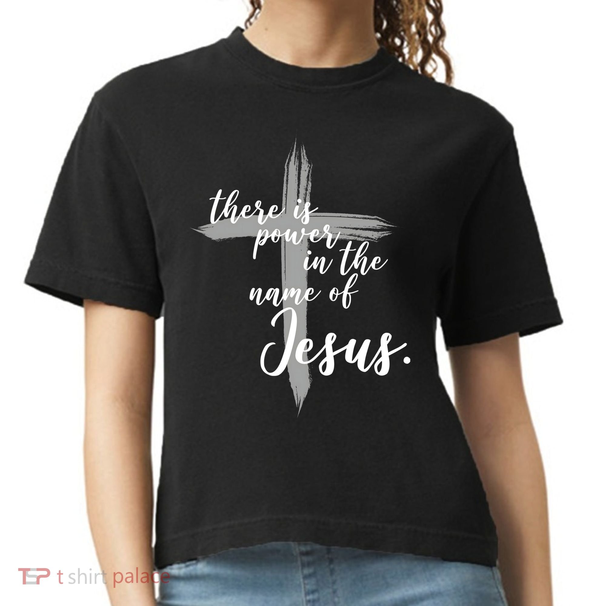 There Is Power In The Name Of Jesus Cross Comfort Colors Boxy T-Shirt