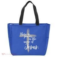 There Is Power In The Name Of Jesus Cross Tote Bag thumb 0
