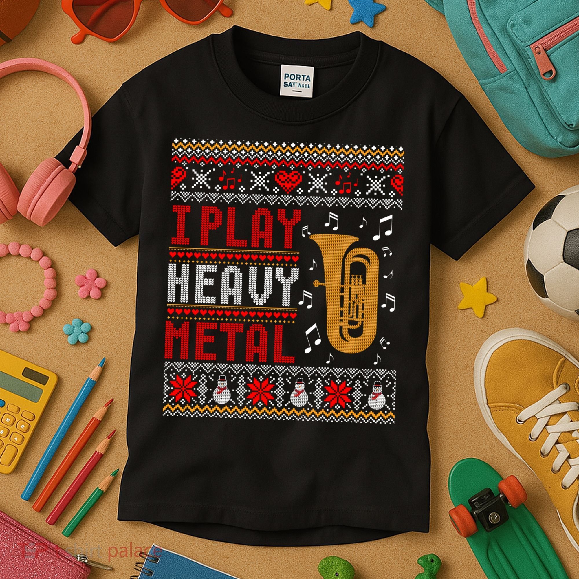 Tuba I Play Heavy Metal Ugly Christmas Cute Gift Kids T-Shirt
