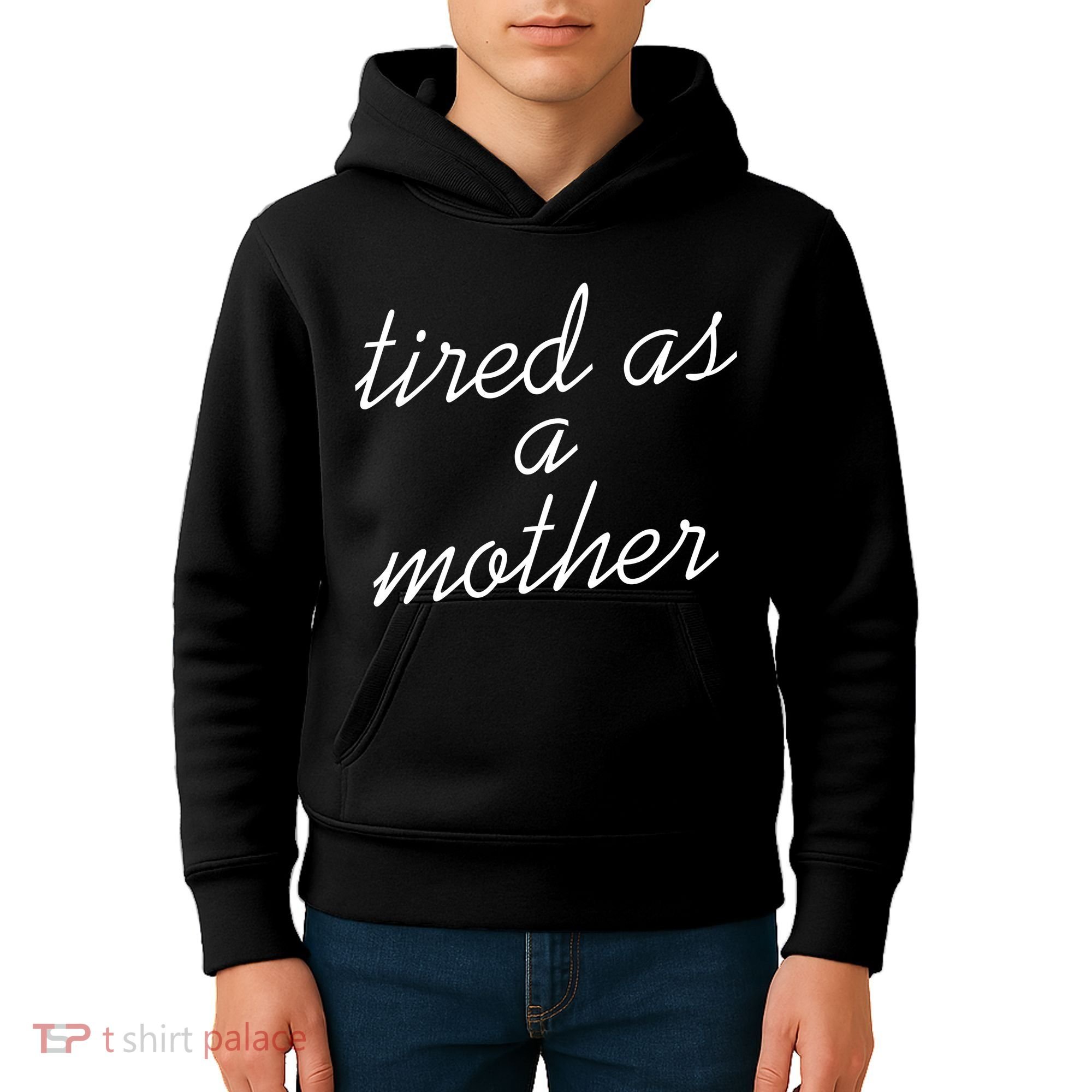 Tired As A Mother Script Logo Kids Hoodie
