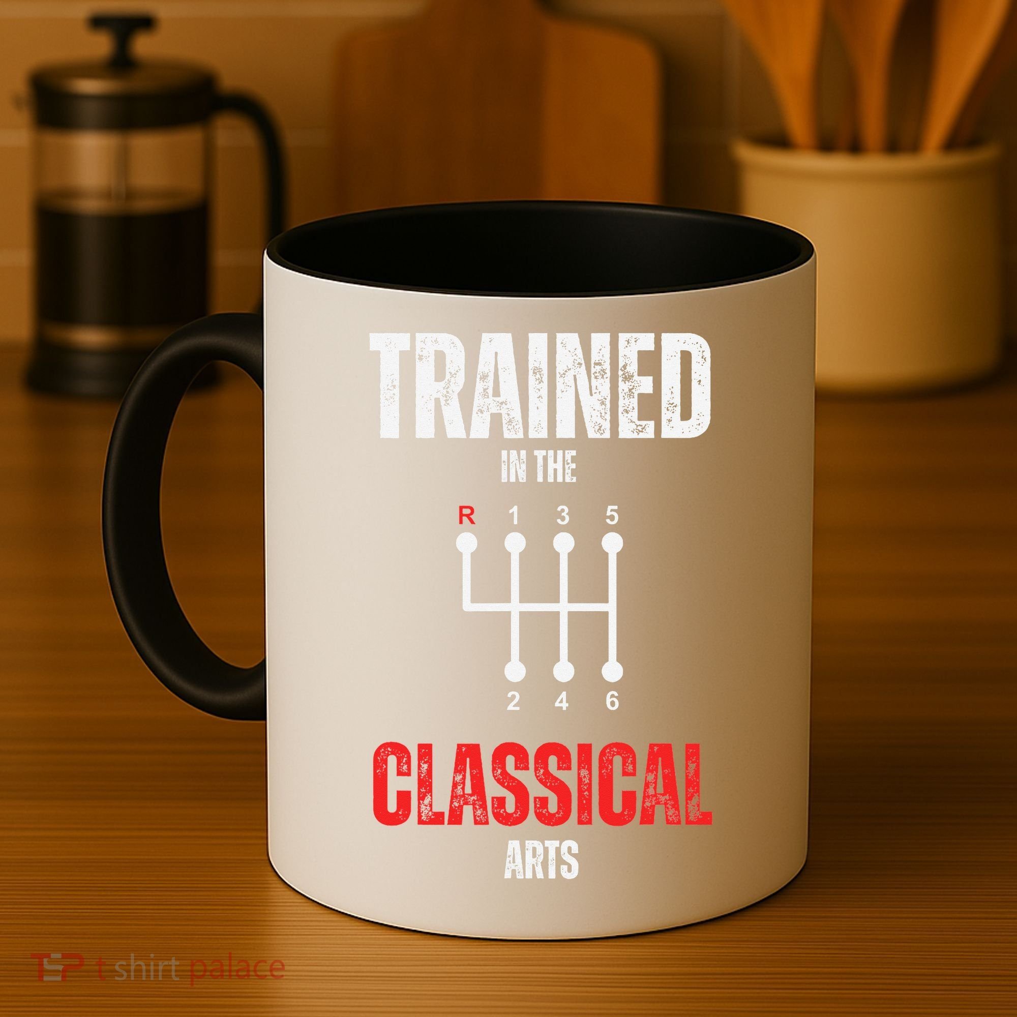 Trained In The Classical Arts Funny Manual Transmission Car Coffee Mug