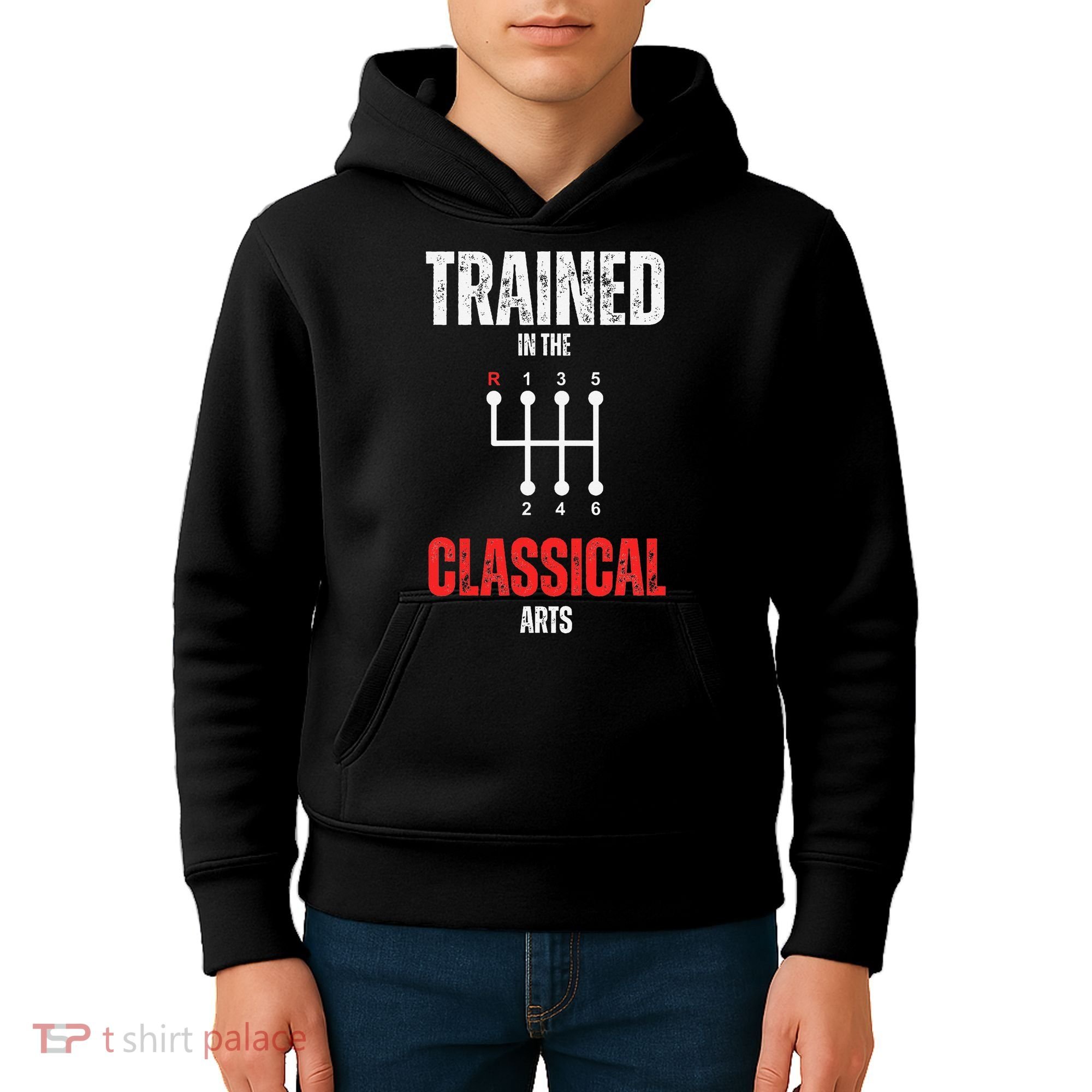 Trained In The Classical Arts Funny Manual Transmission Car Kids Hoodie