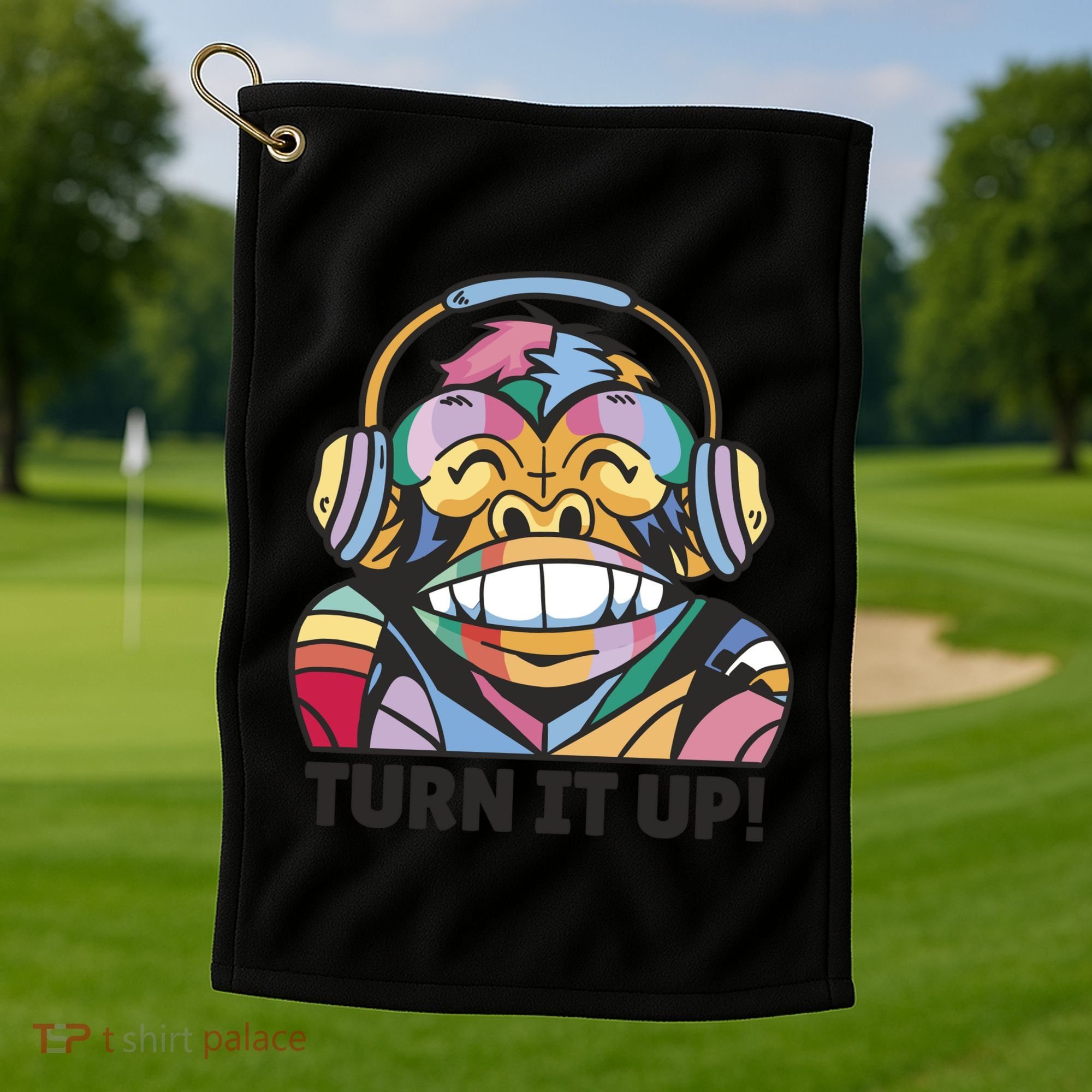 Turn It Up Music Monkey Golf Towel