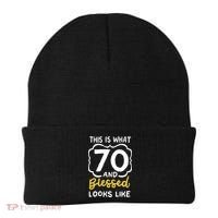 This Is What 70 And Blessed Looks Like 70th Birthday Apparel Beanie thumb 0