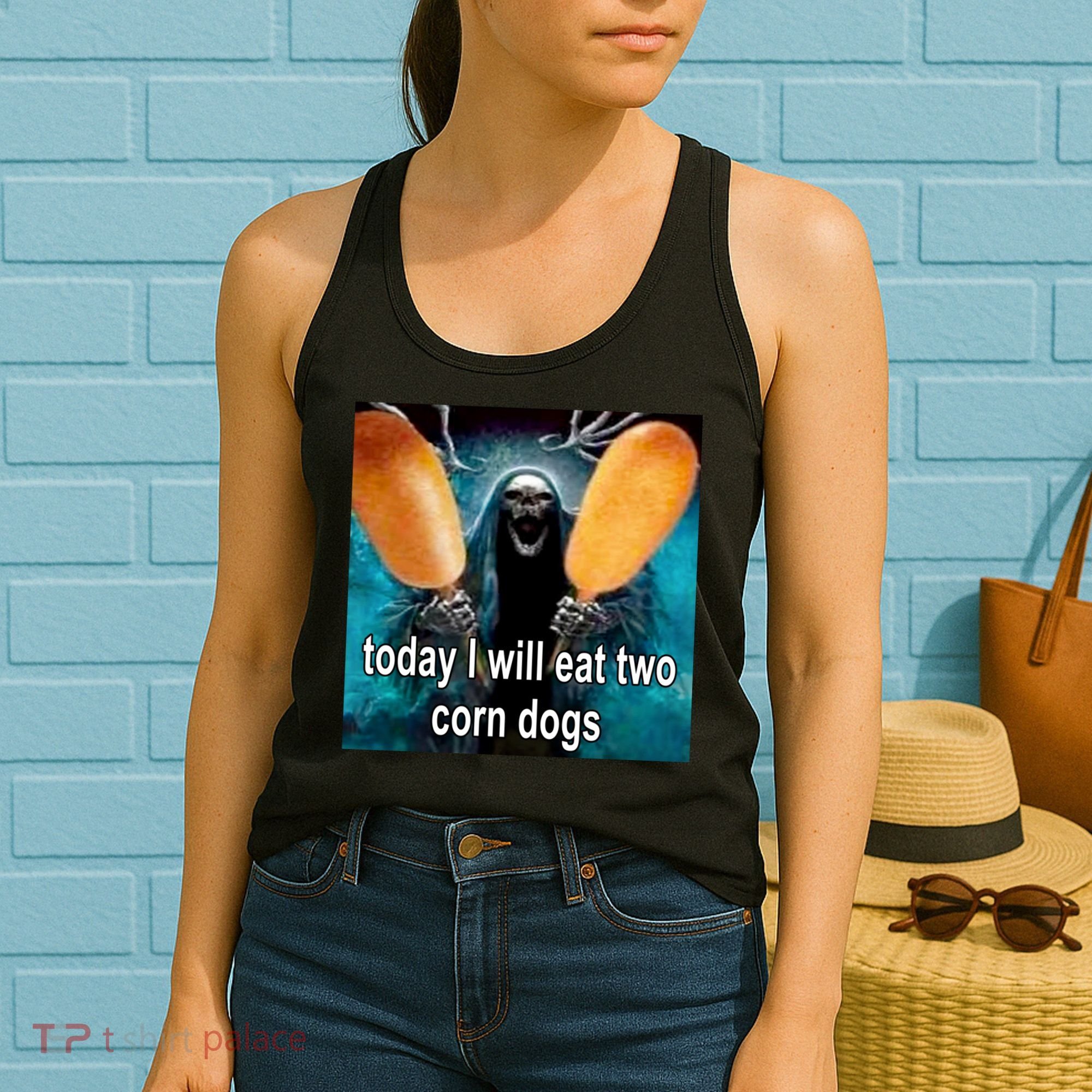 Today I Will Eat Two Corn Dogs Meme Women's Tank Top