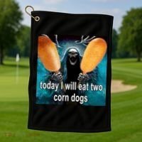 Today I Will Eat Two Corn Dogs Meme Golf Towel thumb 1