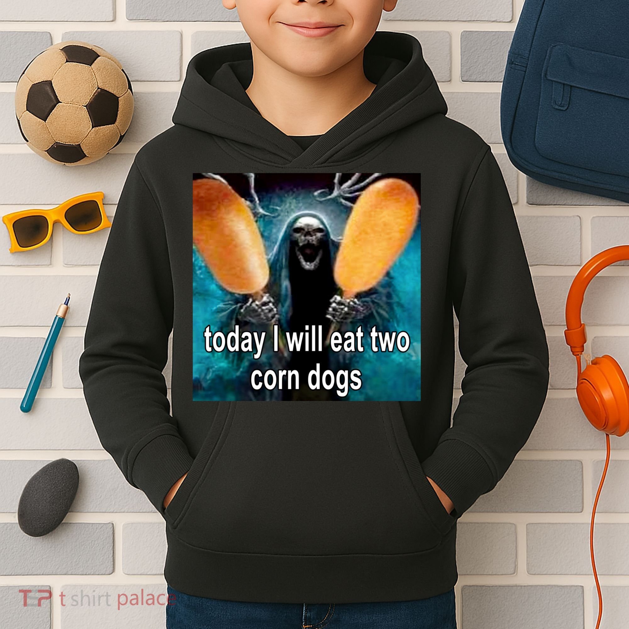 Today I Will Eat Two Corn Dogs Meme Kids Hoodie