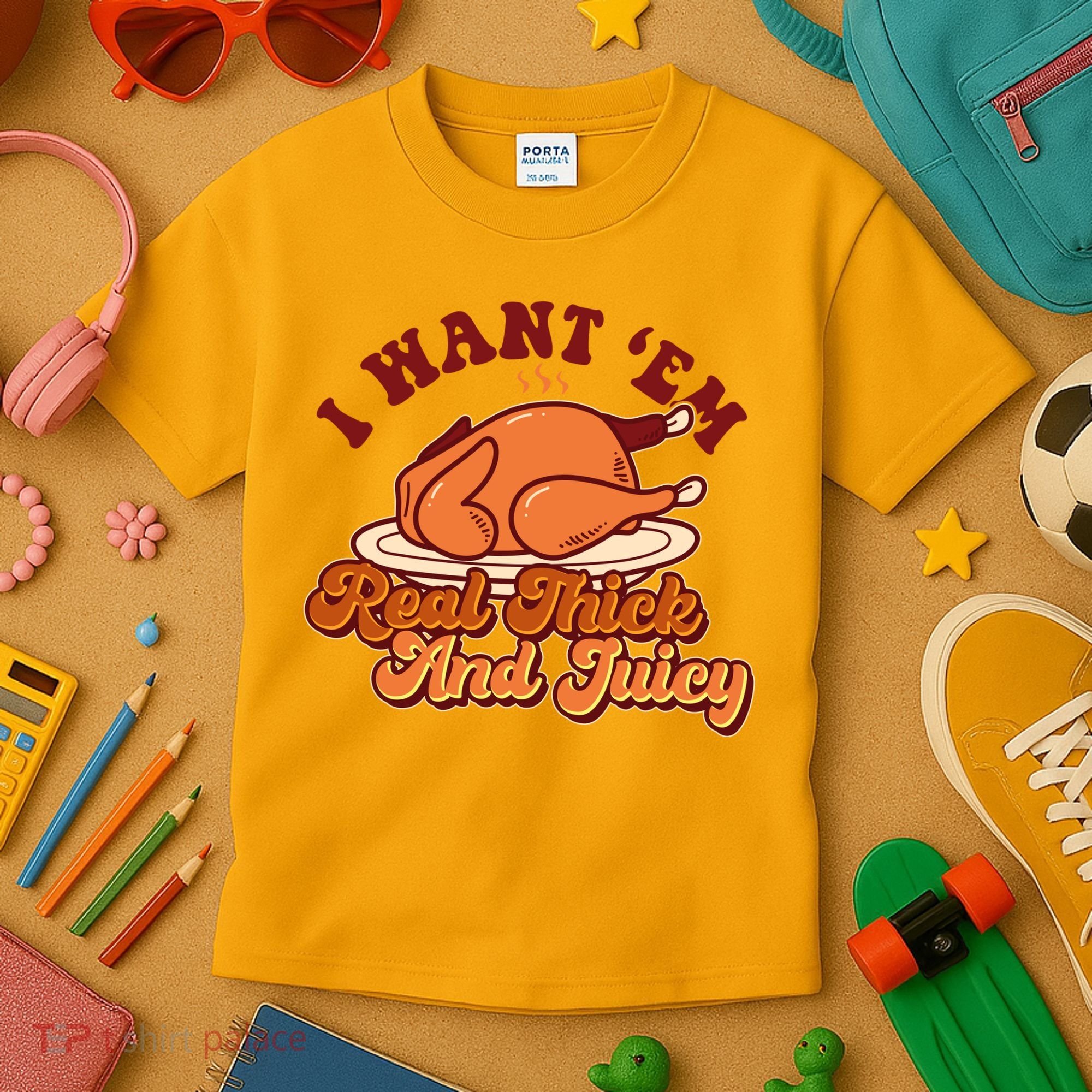 Thanksgiving I Want Em Real Thick And Juicy Kids T-Shirt