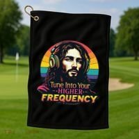 Tune Into Your Higher Frequency Jesus Golf Towel thumb 1