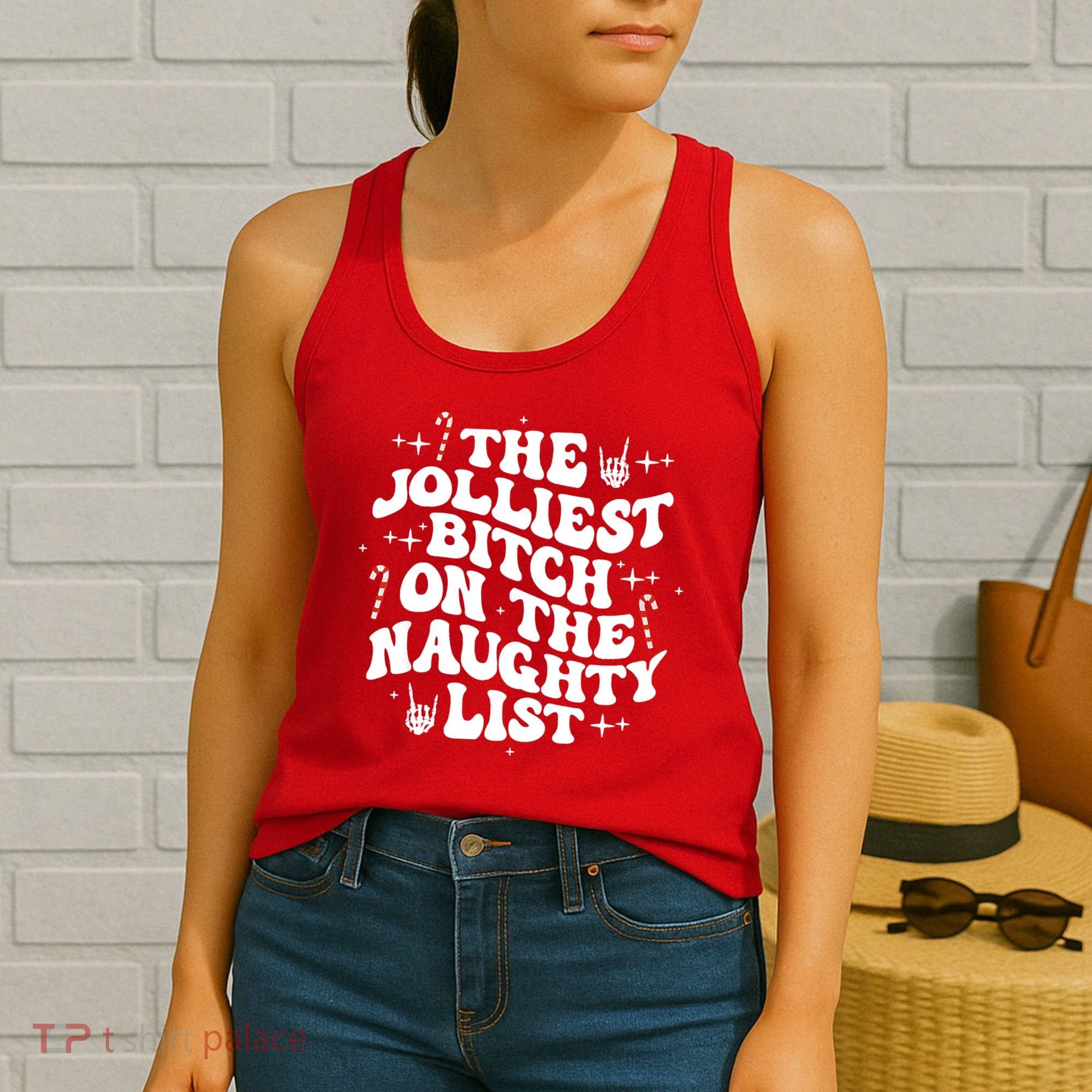 The Jolliest Bitch On The Naughty List Funny Christmas Women's Tank Top