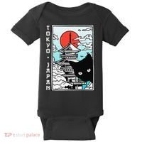 Tokyo Japan Cute Kawaii Japanese Temple Black Cat Baby Bodysuit thumb 0
