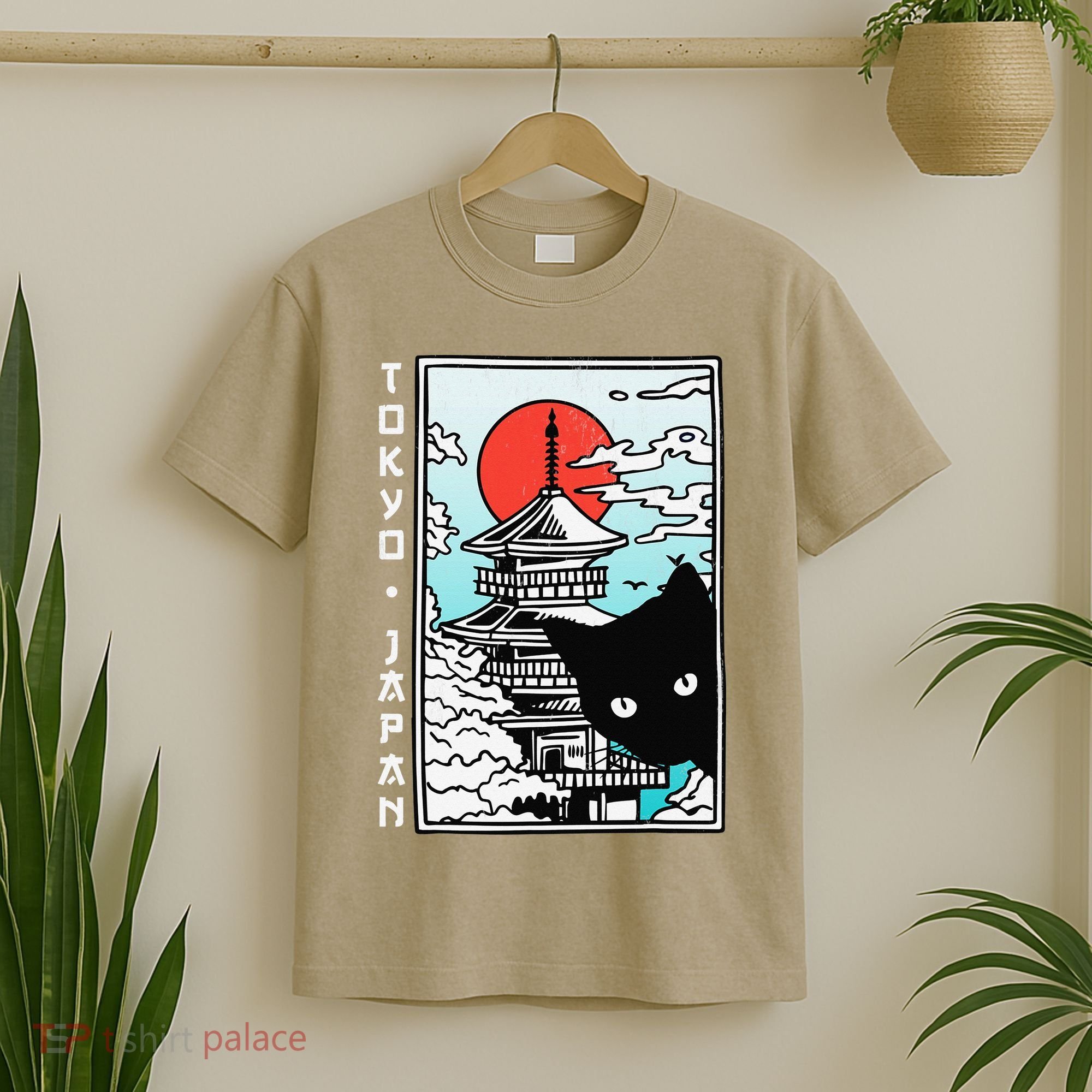 Tokyo Japan Cute Kawaii Japanese Temple Black Cat T-Shirt