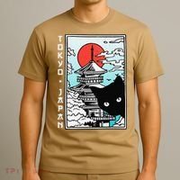 Tokyo Japan Cute Kawaii Japanese Temple Black Cat T-Shirt thumb 3