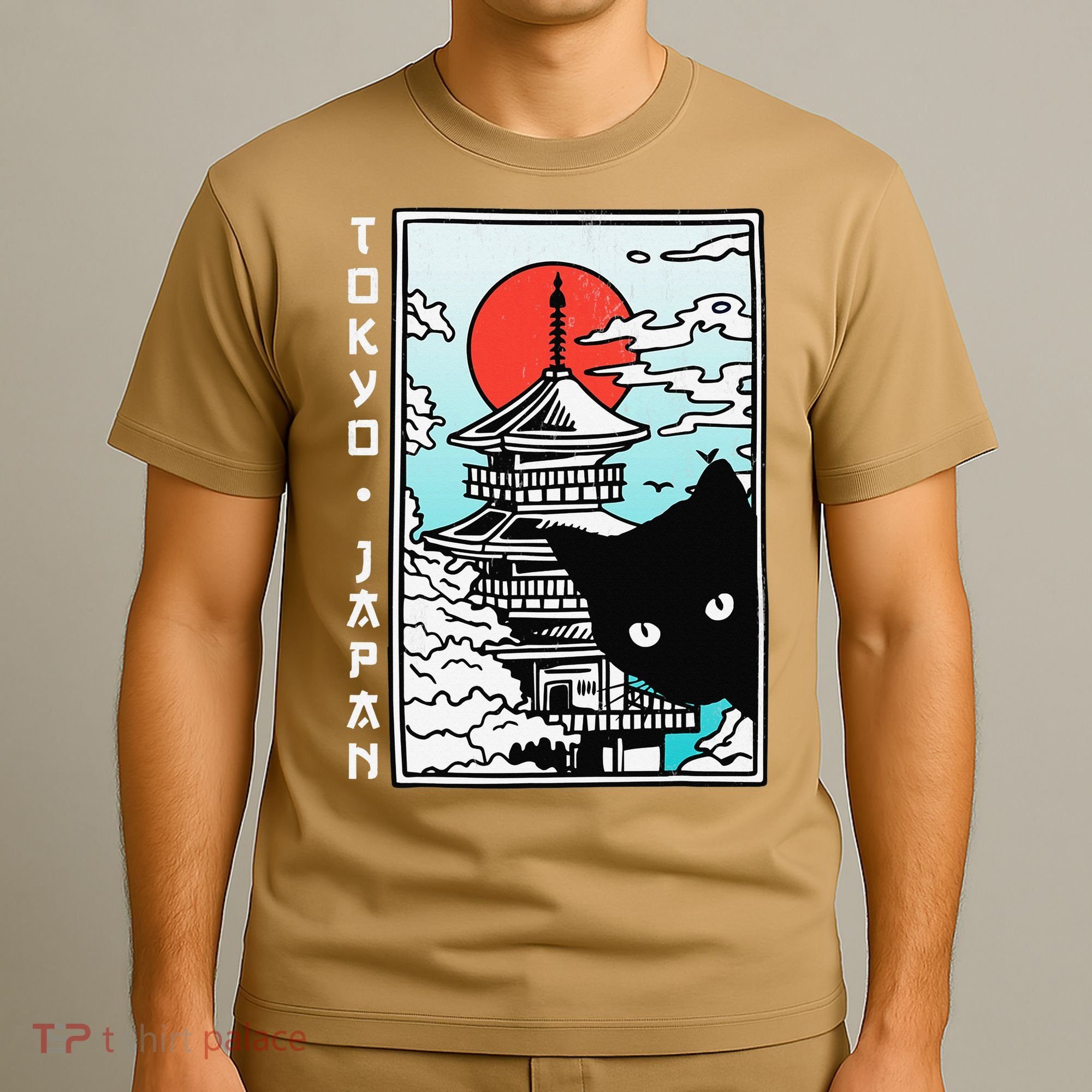 Tokyo Japan Cute Kawaii Japanese Temple Black Cat T-Shirt