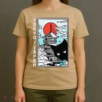 Tokyo Japan Cute Kawaii Japanese Temple Black Cat T-Shirt thumb 4