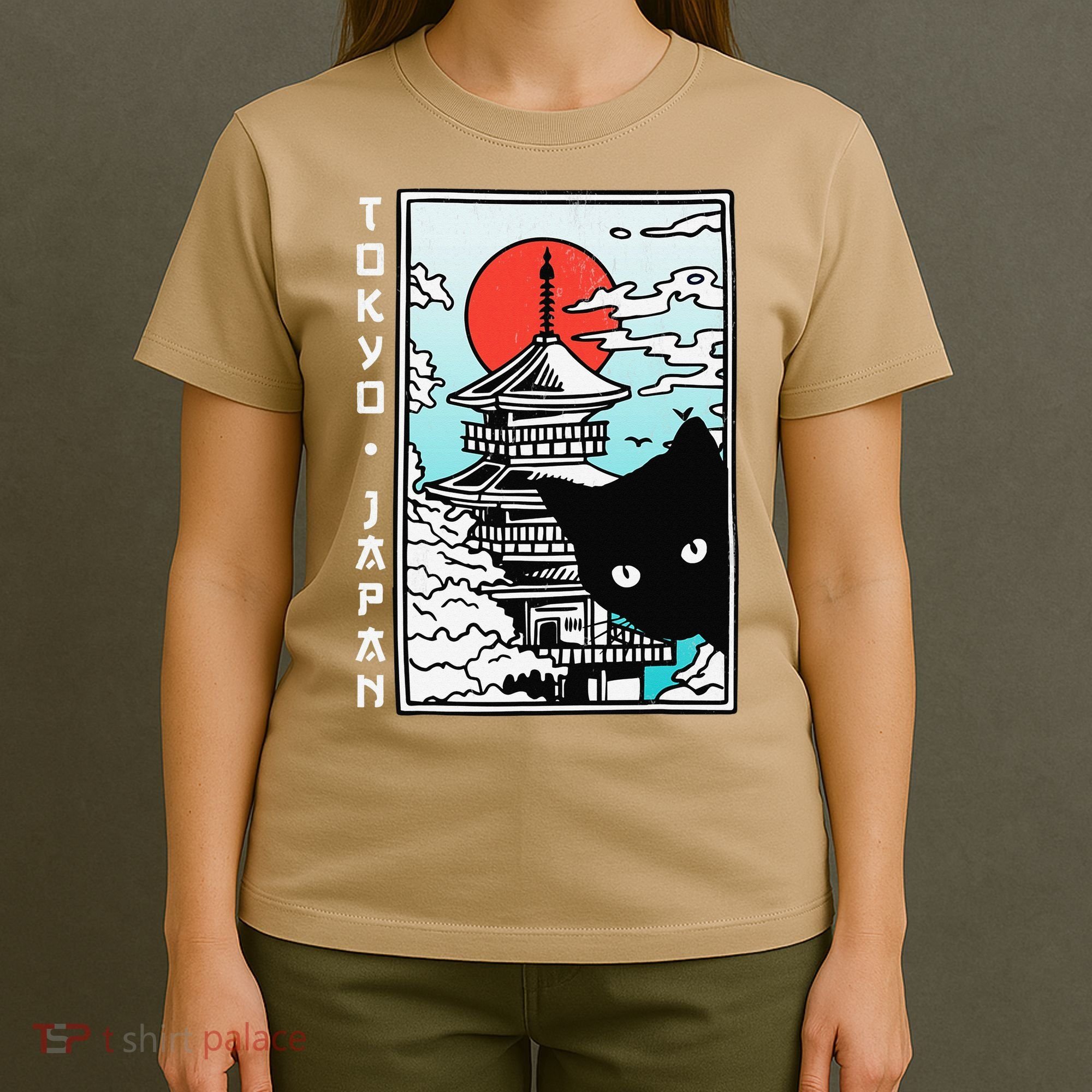 Tokyo Japan Cute Kawaii Japanese Temple Black Cat T-Shirt