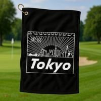 Tokyo Japan Skyline & Japanese Text Tokyo Golf Towel thumb 1
