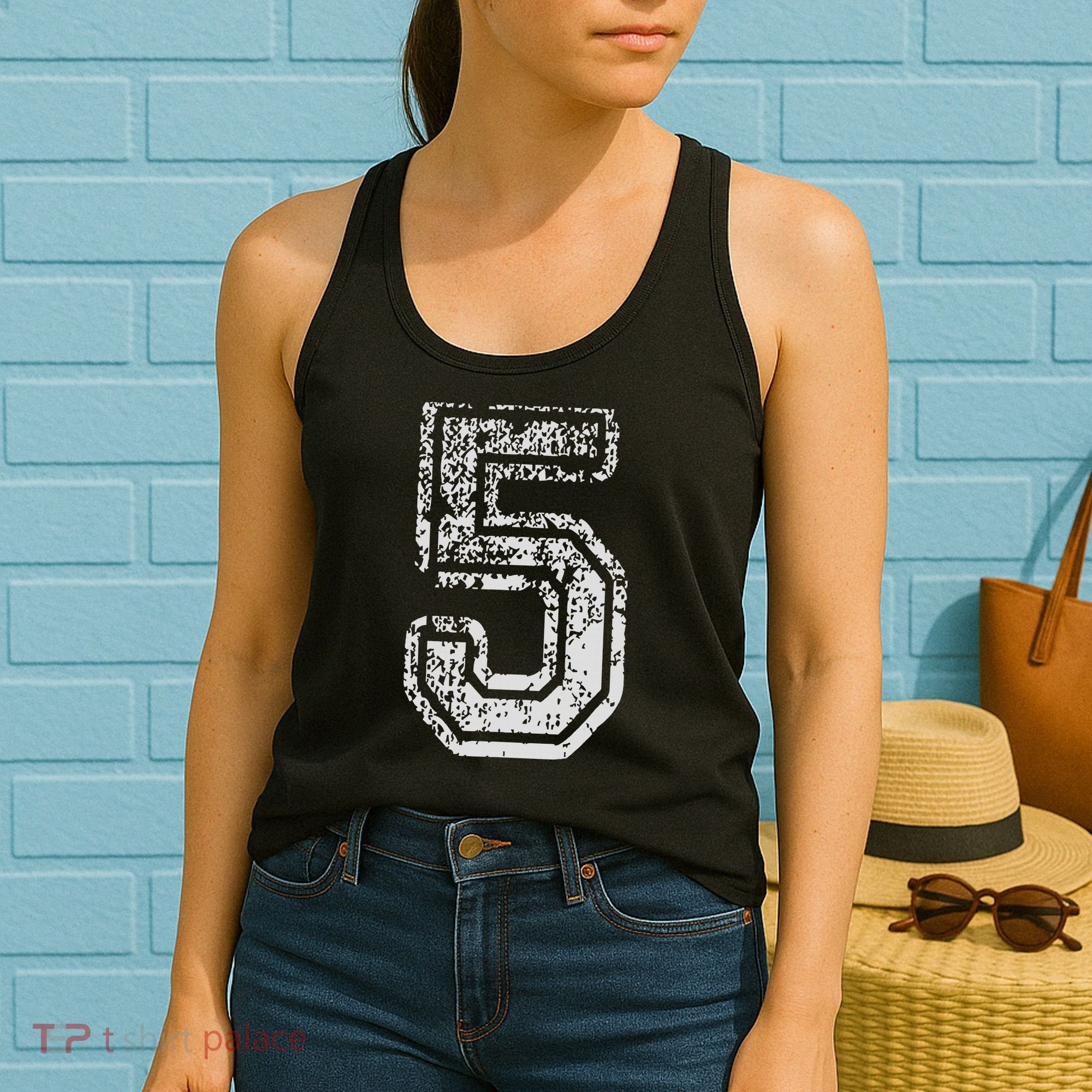 Team Jersey Uniforms Number 5 Five School Sports Birthdays Women's Tank Top