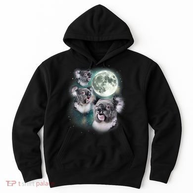 Three Koala Moon Cute Quirky Meme Howling Wildlife Koala Hoodie