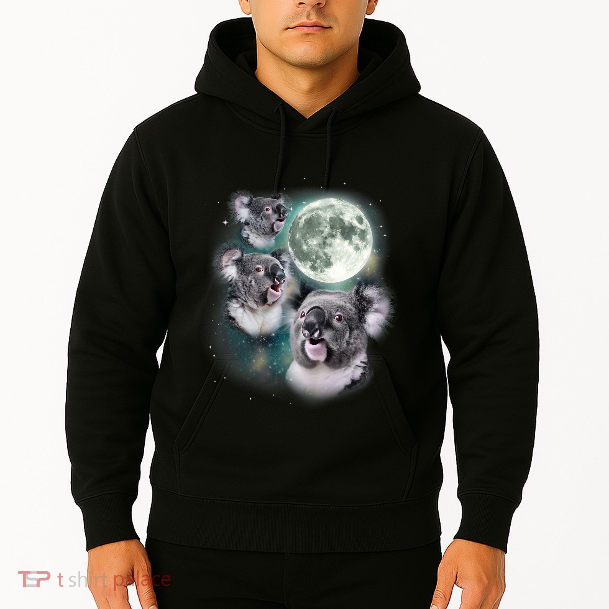 Three Koala Moon Cute Quirky Meme Howling Wildlife Koala Hoodie