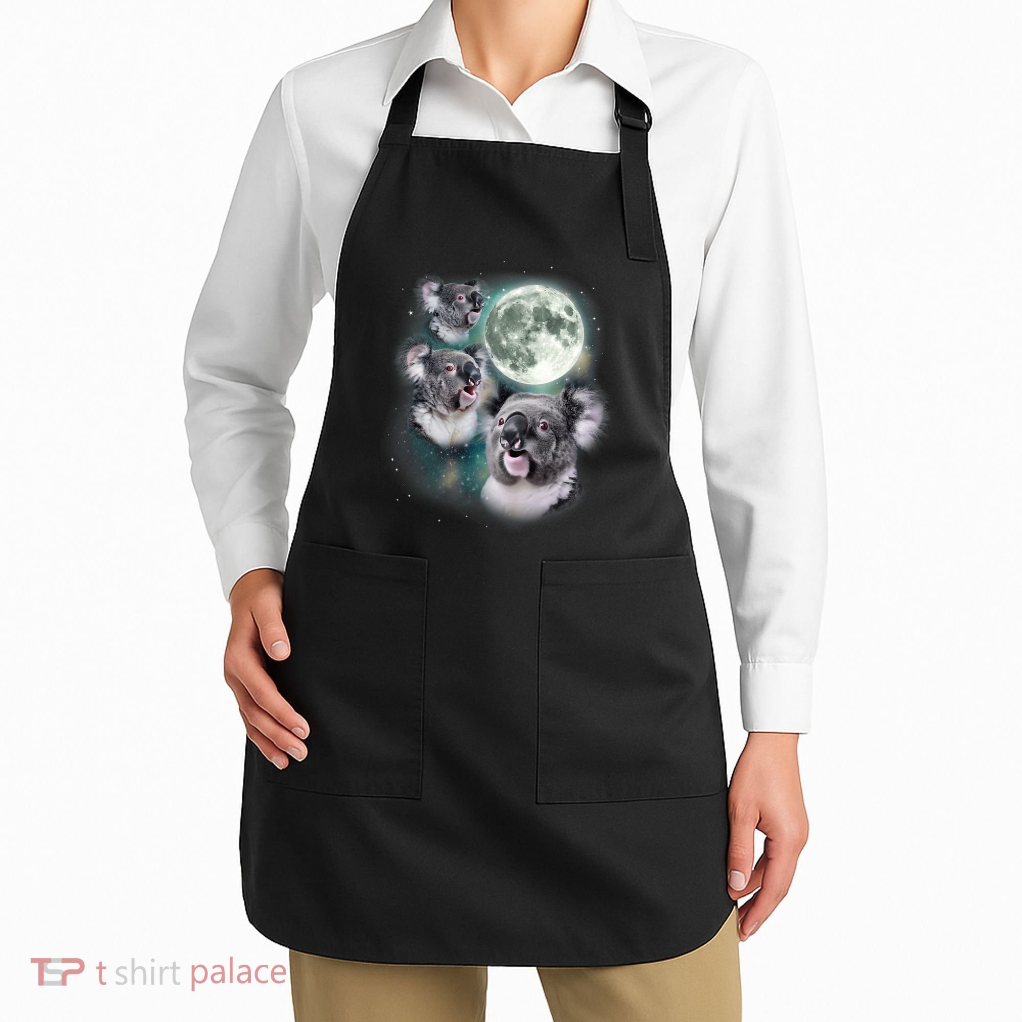 Three Koala Moon Cute Quirky Meme Howling Wildlife Koala Apron