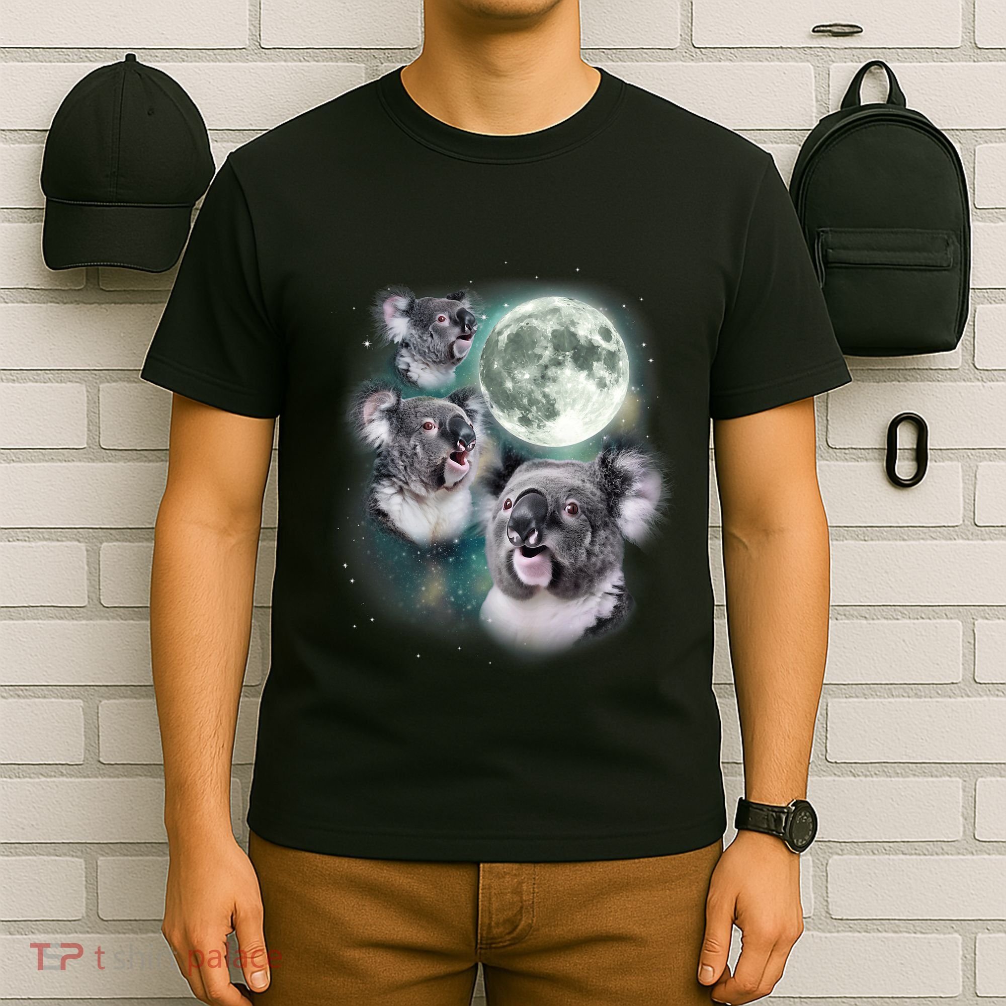 Three Koala Moon Cute Quirky Meme Howling Wildlife Koala T-Shirt