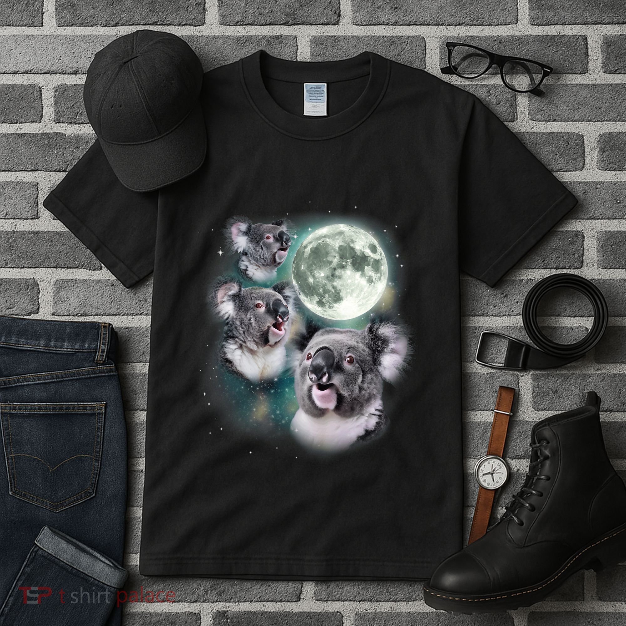 Three Koala Moon Cute Quirky Meme Howling Wildlife Koala Tall T-Shirt