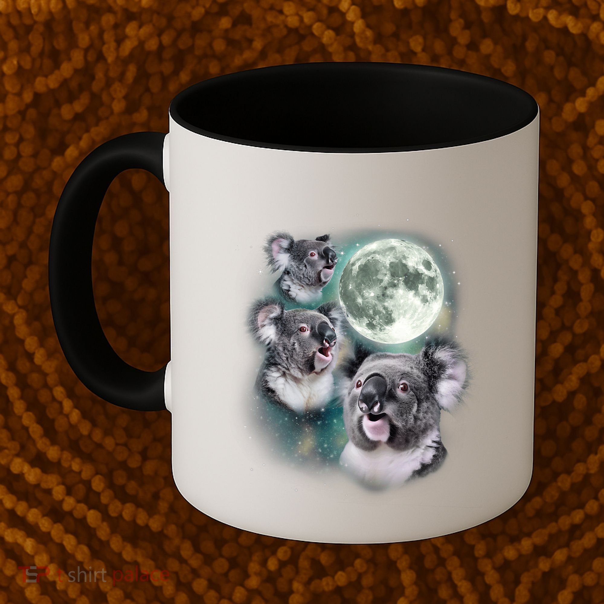 Three Koala Moon Cute Quirky Meme Howling Wildlife Koala Coffee Mug