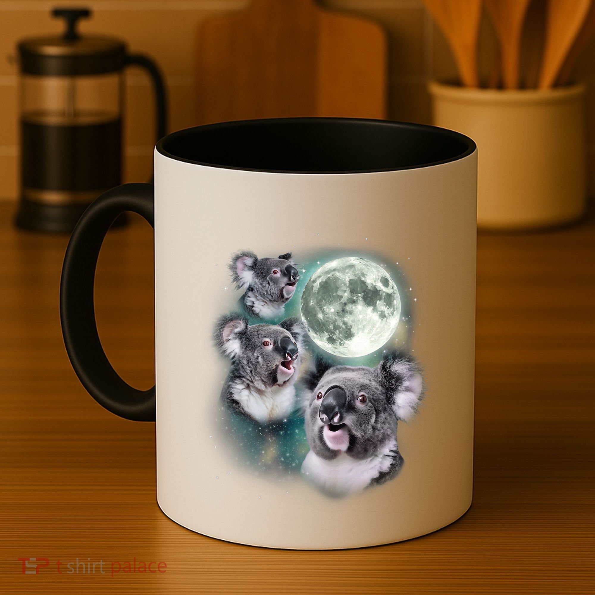 Three Koala Moon Cute Quirky Meme Howling Wildlife Koala Coffee Mug