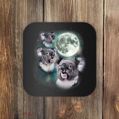 Three Koala Moon Cute Quirky Meme Howling Wildlife Koala Coaster