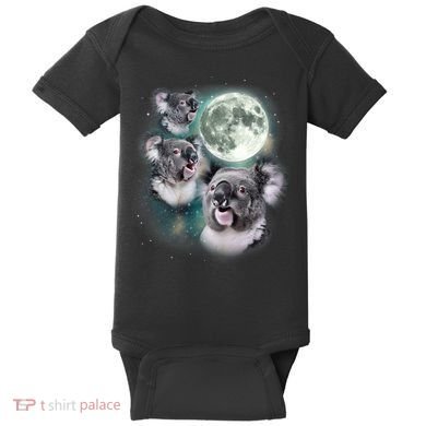 Three Koala Moon Cute Quirky Meme Howling Wildlife Koala Baby Bodysuit