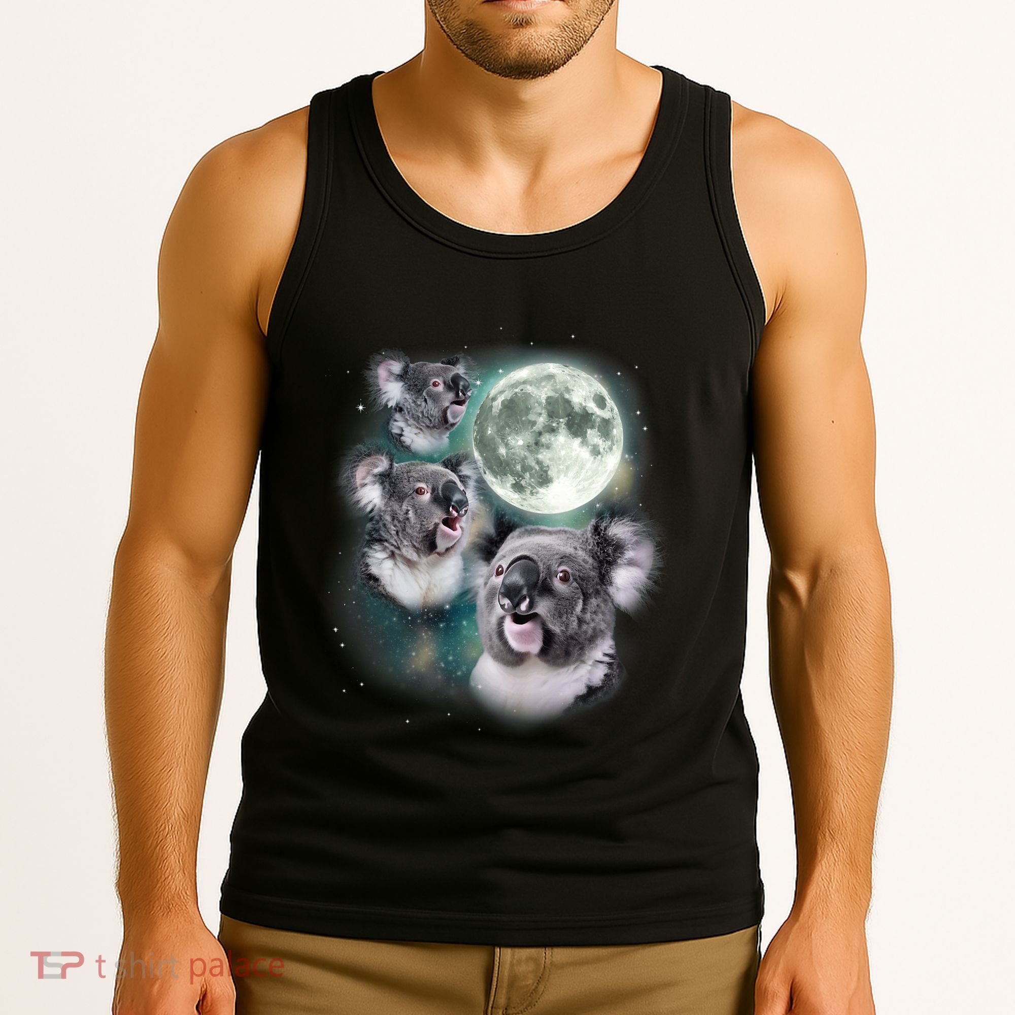 Three Koala Moon Cute Quirky Meme Howling Wildlife Koala Tank Top