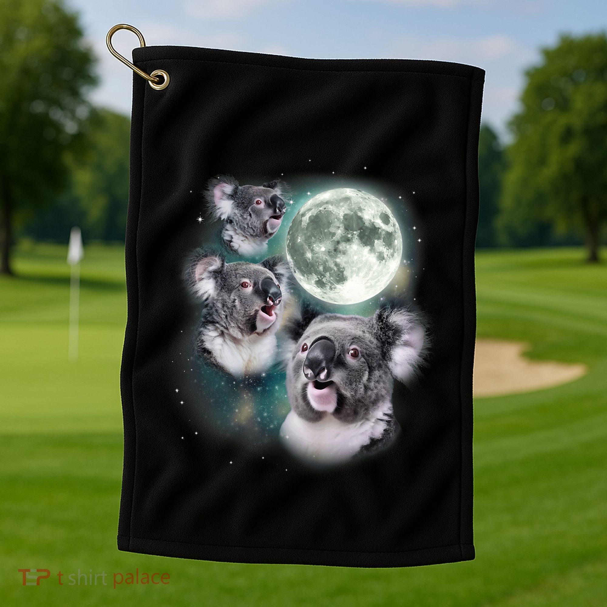 Three Koala Moon Cute Quirky Meme Howling Wildlife Koala Golf Towel