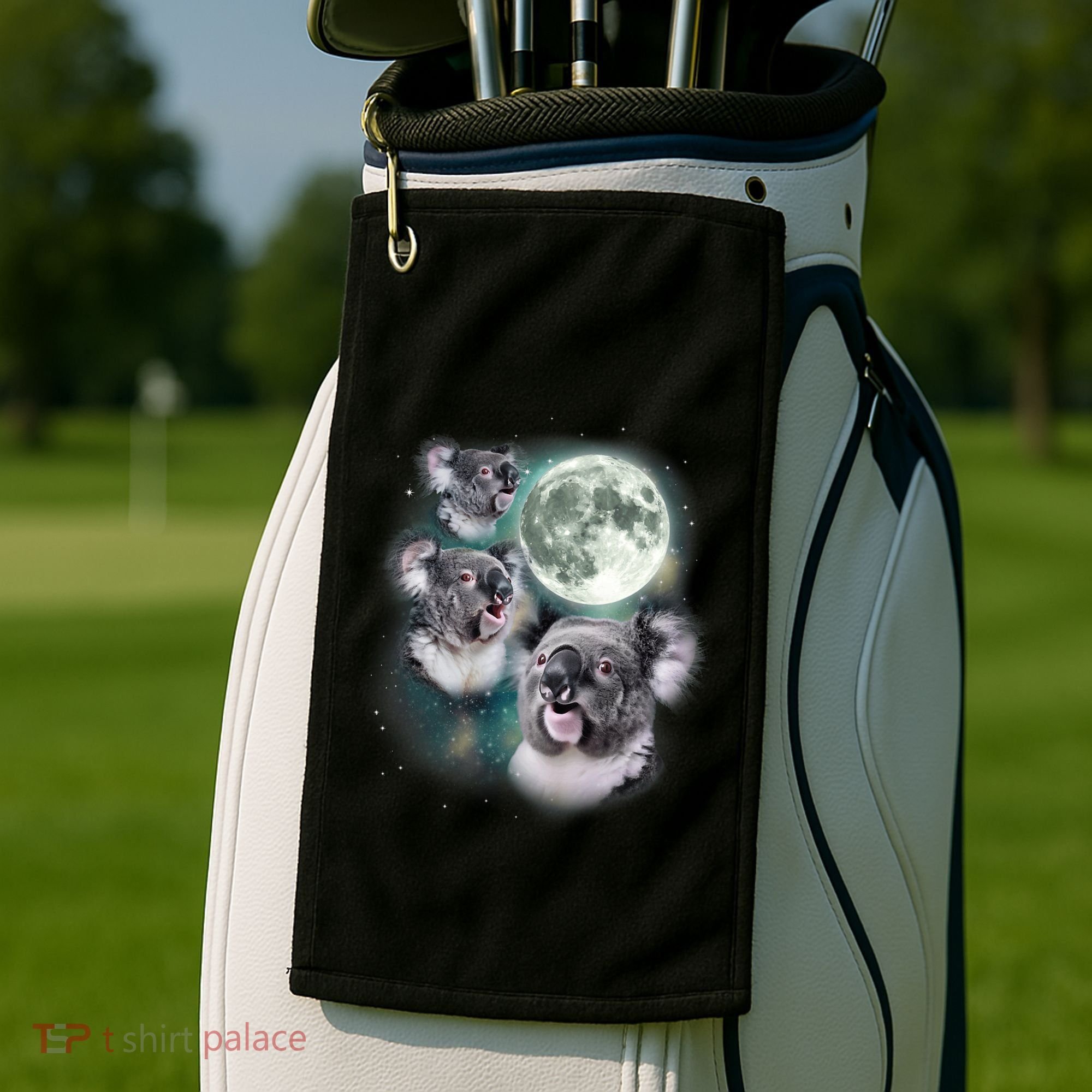 Three Koala Moon Cute Quirky Meme Howling Wildlife Koala Golf Towel