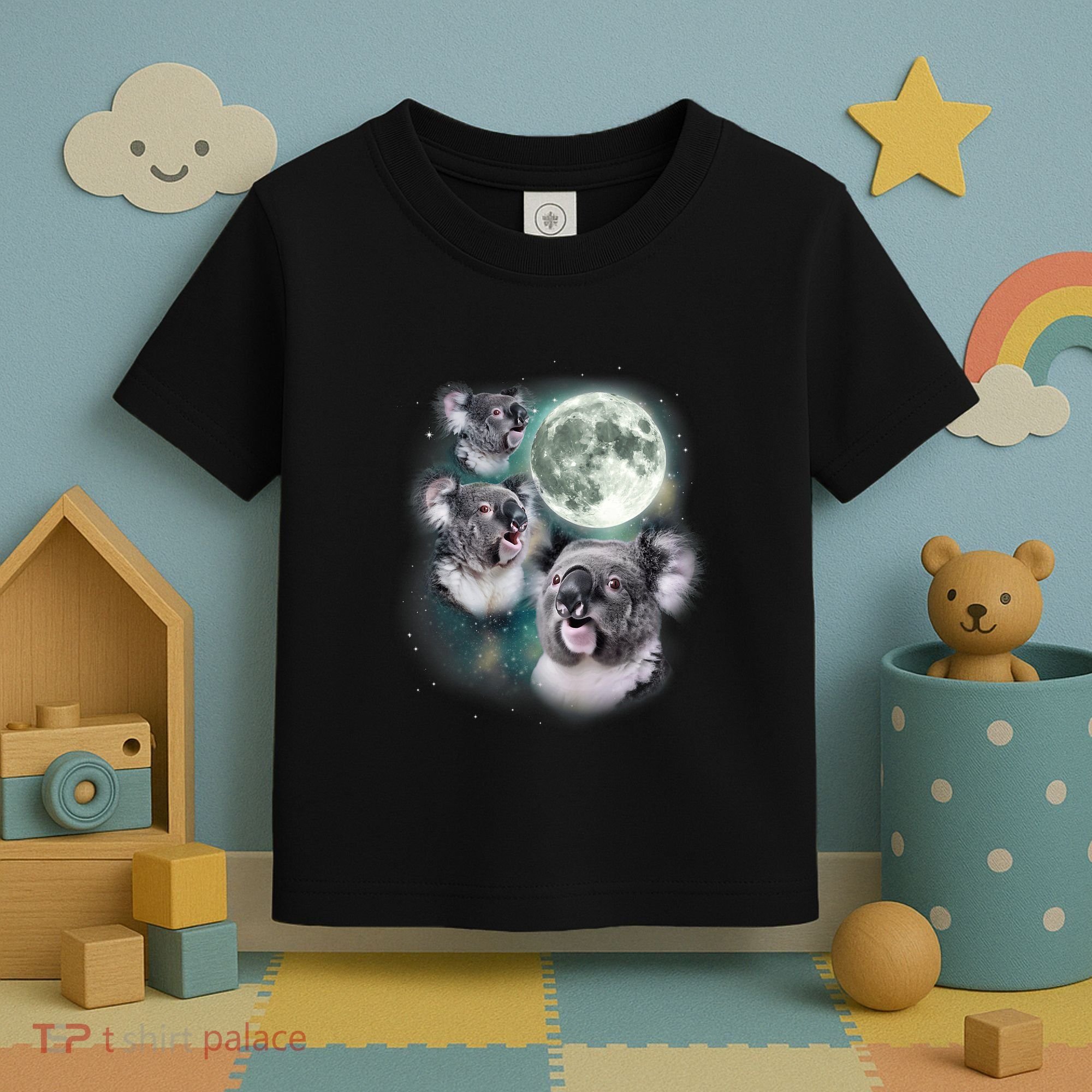 Three Koala Moon Cute Quirky Meme Howling Wildlife Koala Toddler T-Shirt