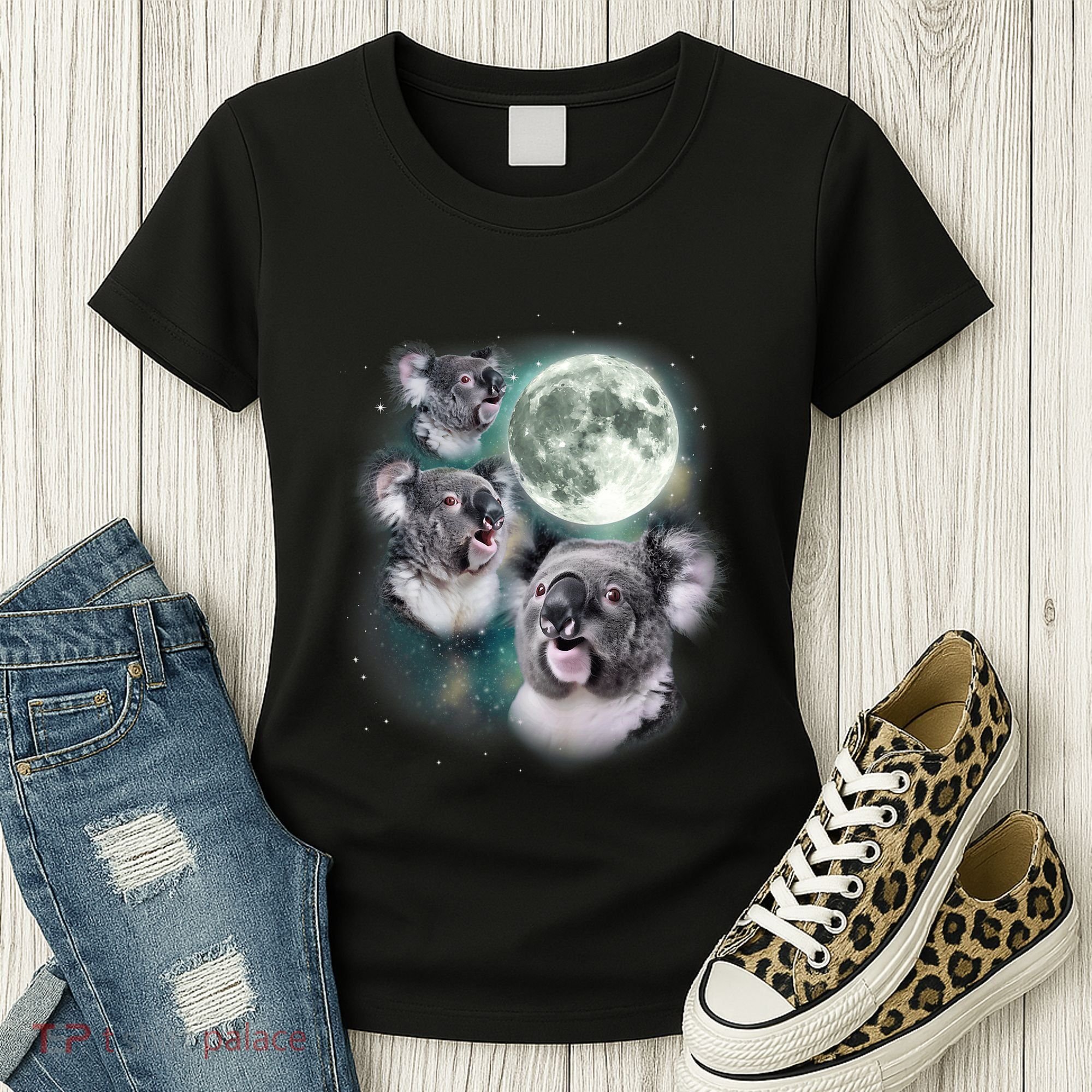 Three Koala Moon Cute Quirky Meme Howling Wildlife Koala Women's T-Shirt