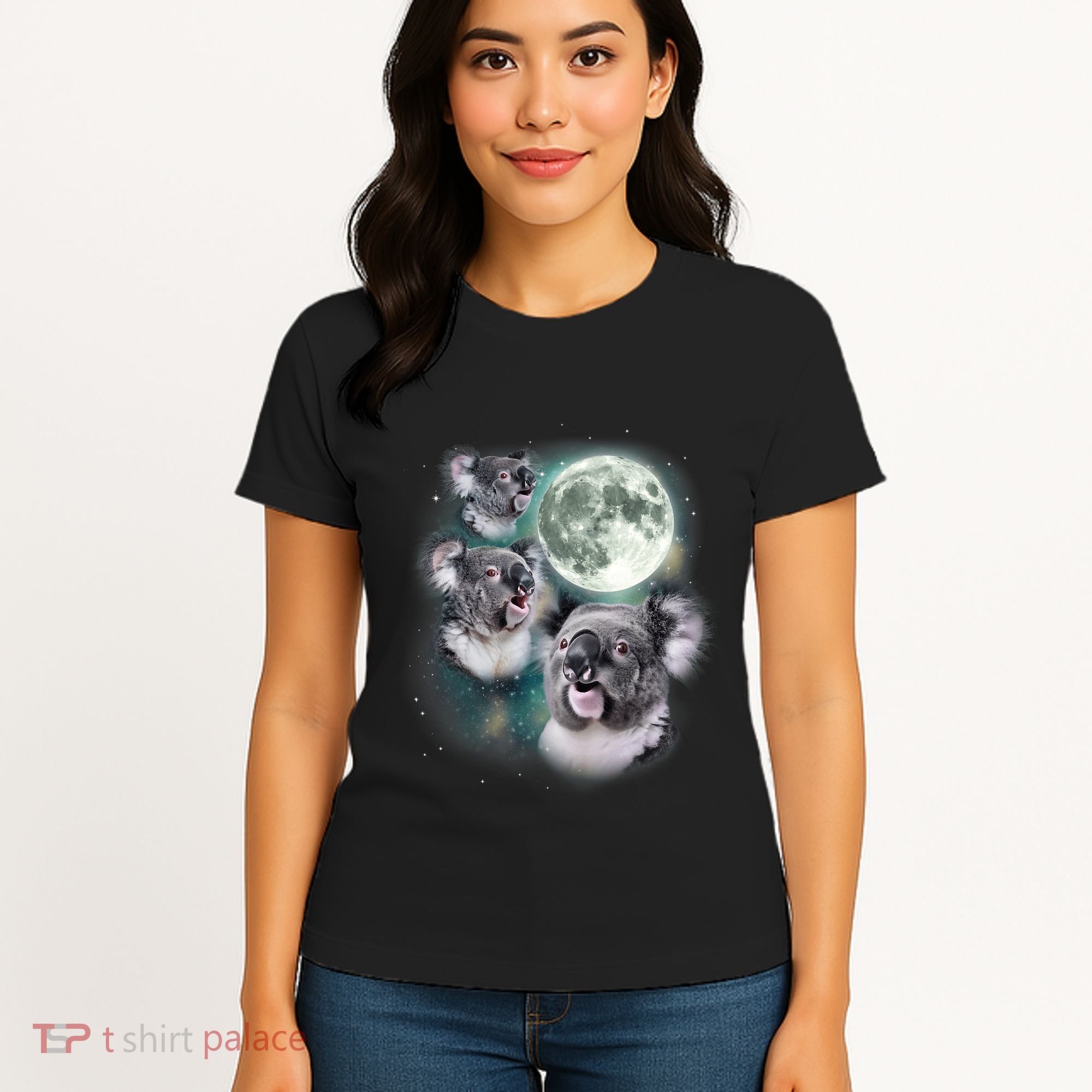 Three Koala Moon Cute Quirky Meme Howling Wildlife Koala Women's T-Shirt