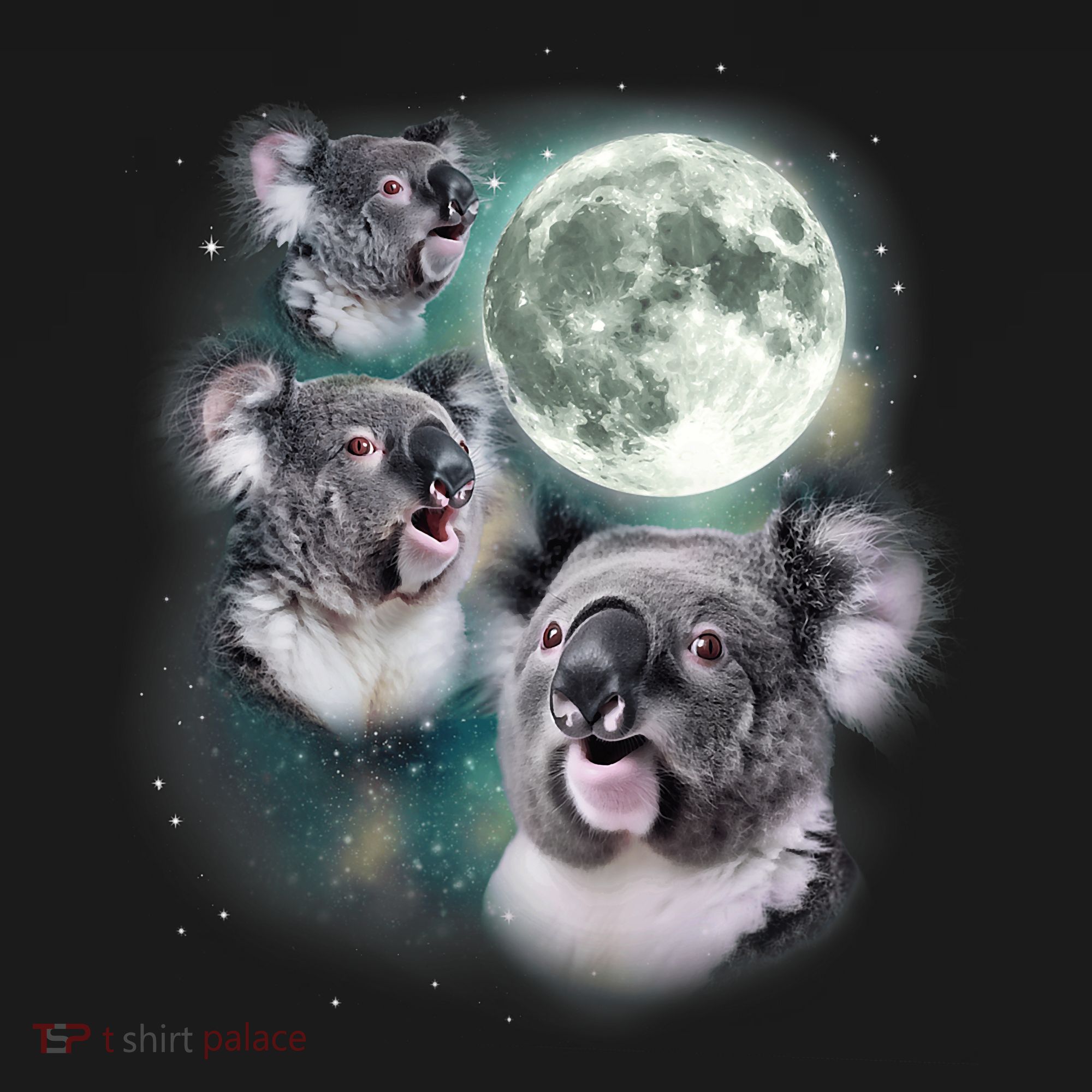 Three Koala Moon Cute Quirky Meme Howling Wildlife Koala Women's T-Shirt