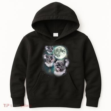 Three Koala Moon Cute Quirky Meme Howling Wildlife Koala Kids Hoodie
