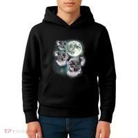 Three Koala Moon Cute Quirky Meme Howling Wildlife Koala Kids Hoodie thumb 4