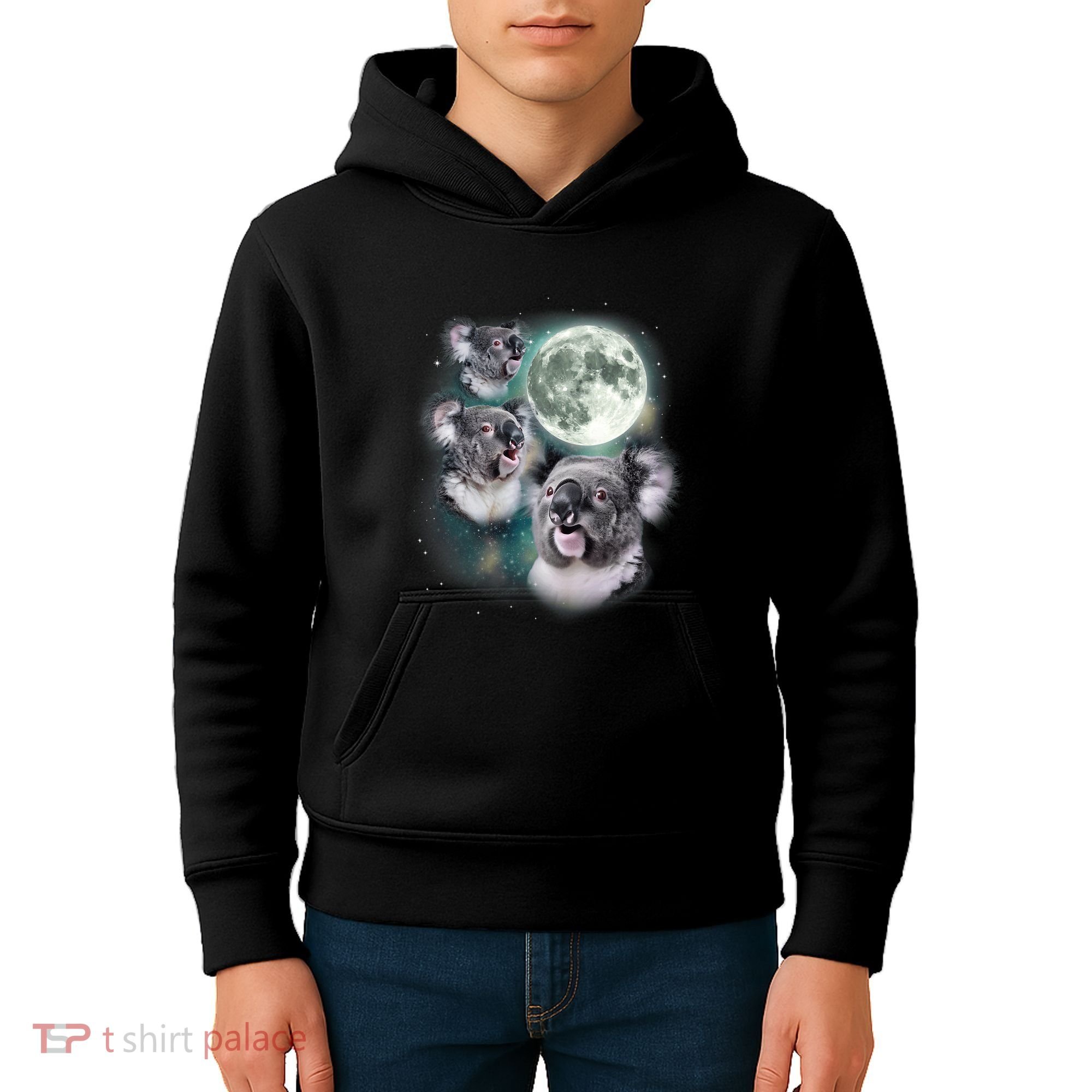 Three Koala Moon Cute Quirky Meme Howling Wildlife Koala Kids Hoodie