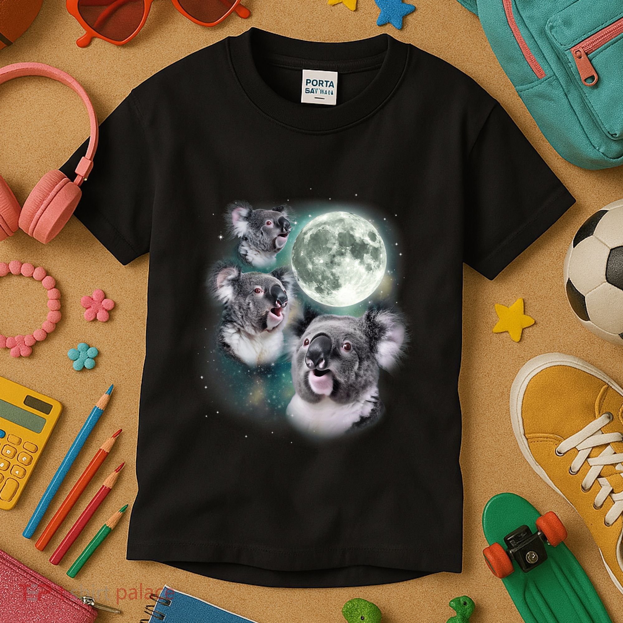 Three Koala Moon Cute Quirky Meme Howling Wildlife Koala Kids T-Shirt