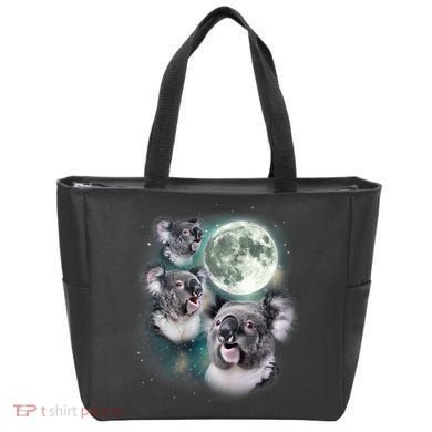 Three Koala Moon Cute Quirky Meme Howling Wildlife Koala Tote Bag