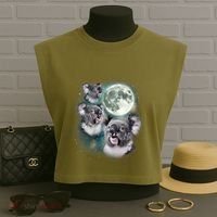 Three Koala Moon Cute Quirky Meme Howling Wildlife Koala Garment-Dyed Women's Muscle Tee thumb 3