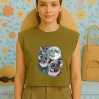 Three Koala Moon Cute Quirky Meme Howling Wildlife Koala Garment-Dyed Women's Muscle Tee thumb 4